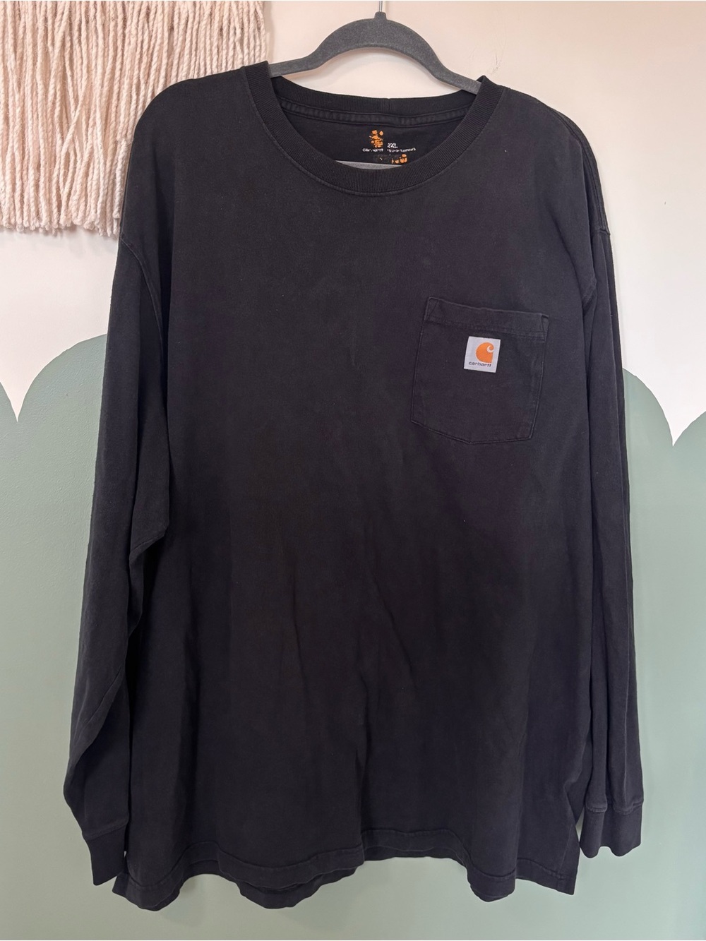 Carhartt Black Long-Sleeve Pocket Tee with Logo Patch